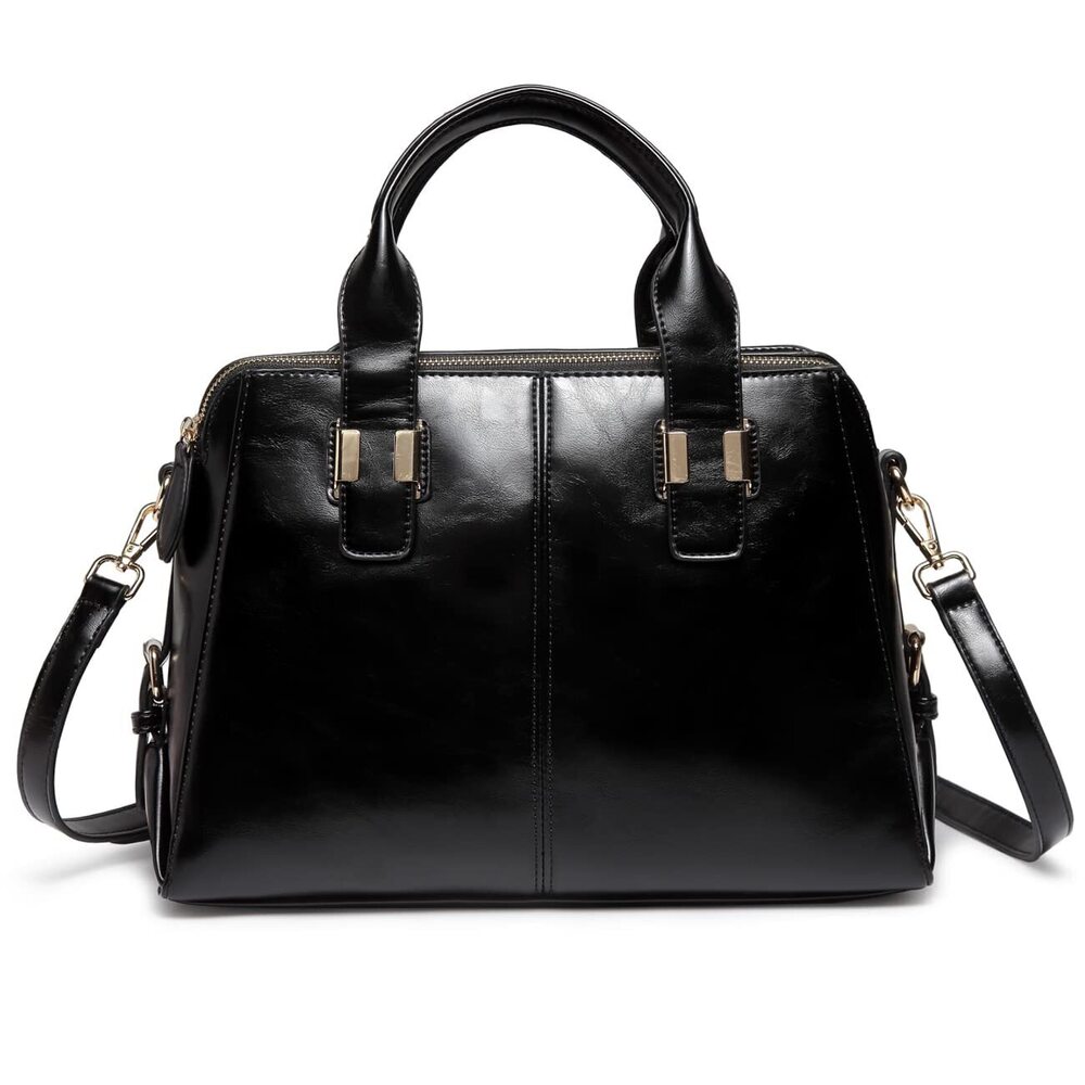 6891 Satchel Bag , Faux Patent Leather Top Handle Handbag Work Tote Purse